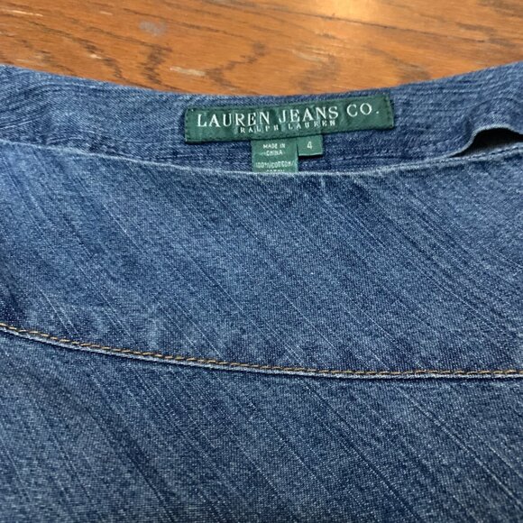 Lauren Jeans Co Denim Midi 100% Cotton Blue Patched Paneled Design Y2K Boho - Picture 7 of 11